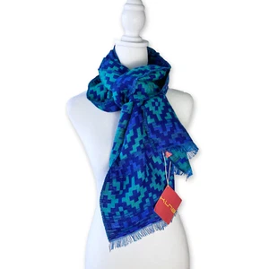 KUNA | Blue Green Soft 70% Alpaca/30% Silk Woven Long Peru Scarf | NWT - Picture 1 of 7