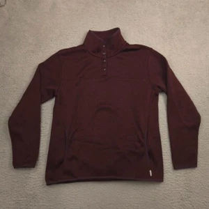 Eddie Bauer Pullover Womens L Maroon Snap Fleece Mock Neck Long Sleeve 100% Poly - Picture 1 of 10