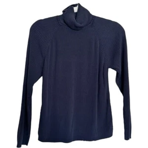 Lord & Taylor Silk Sweater Womens Size Large Navy Blue Knit Turtleneck Preppy - Picture 1 of 12