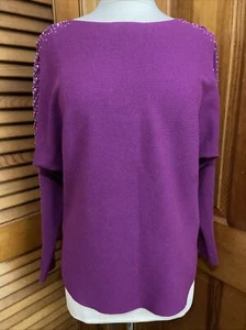 LIV Milano Pink Rhinestone Sweater Womens Sz L Knit Dolman Sleeve Long Sleeve - Picture 1 of 11