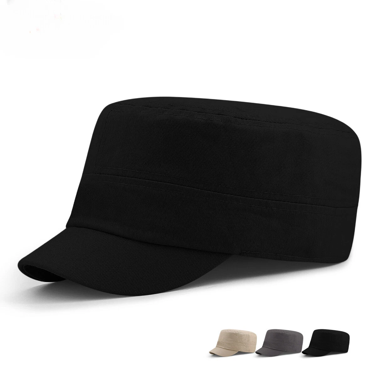 Clape Short Brim Baseball Hat - Flap Bill, Cotton, Embroidered, Unisex (Black)