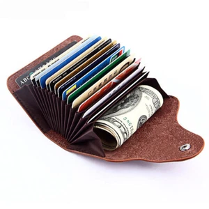 Men's Credit Card Holder Vintage Leather Business Card Case Buckle Card Holder - Picture 1 of 16