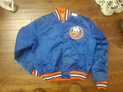 SWEET VINTAGE STARTER NEW YORK ISLANDERS BLUE SATIN JACKET MENS SIZE LARGE - Image 1 of 4
