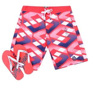 Smith & Jones Verano Playa Surf Tabla de Natación Pantalones Cortos y Chanclas Rojo Patrón a Cuadros - Imagen 1 de 3