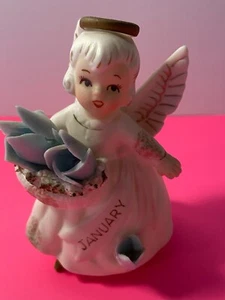 Vintage Lefton Flower of the Month January Angel Figurine - Picture 1 of 3