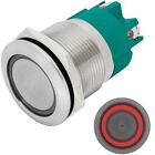 Stainless Steel Pressure Switch Flat Ø22mm Ring Led Red Ip65 Screw Connection 25