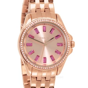 Michael Kors Womens Pilot Pave Rose Gold Watch, Pink Baguette Crystals Dial - Picture 1 of 8