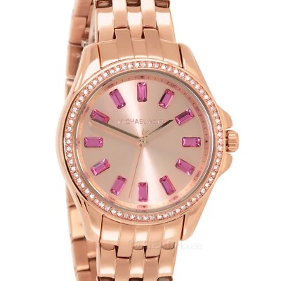 Reloj Michael Kors para mujer piloto pavé oro rosa, esfera rosa cristales baguette Foto 1 de 4
