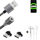 Magnetic charging cable + earphones for Oppo Reno Ace 2 + USB type C a. Micro-US