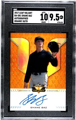 2017 Leaf Valiant Autographed Orange /25 Shane Baz SGC 9.5 w 10 Auto Pop 1!! - Image 1 of 2
