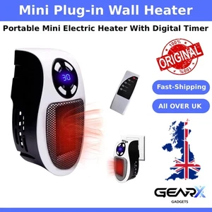 Fan Heater Mini Wall Plug Electric Space Heater Quite Portable Fan Timer +Remote - Picture 1 of 5