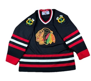VTG MADE IN CANADA CCM CHICAGO BLACKHAWKS ALTERNATE HOCKEY JERSEY Sz L  - Picture 1 of 7