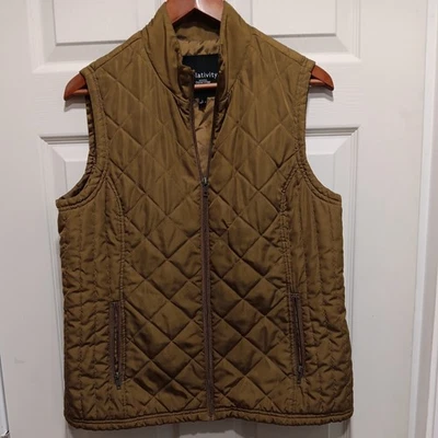 Relativity Quilted Vest Womens Size L  Gold Packable Lightweight Double Zipper - Image 1 of 4