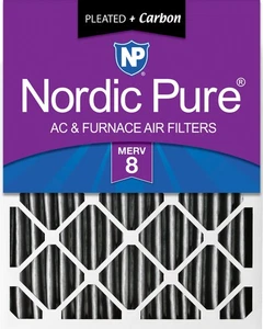 Nordic Pure 20x20x4 (3 5/8) Pleated Plus Carbon Air Filters MERV 8 1 Pack - Picture 1 of 7