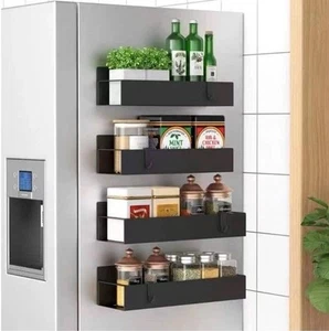 Paquete de 4 organizadores magnéticos de almacenamiento de especias para refrigerador y horno, negro Fr - Imagen 1 de 7