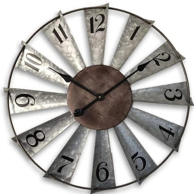 24inch Windmill Distressed Metal Wall Clocks Rustic Large Decorative Clock Ov... - Image 1 of 4