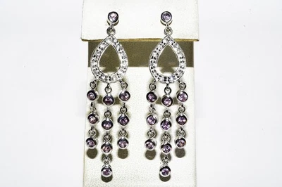 $500 .925 Sterling Silver 2.95CT Natural Sapphire & Topaz Chandelier Earrings - Image 1 of 4