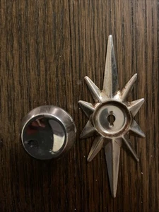 MCM KNOB Chrome Drawer Star Backplate Retro Atomic Starburst PRICED INDIVIDUALLY - Picture 1 of 19