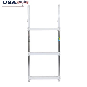 Folding Lightweight Aluminum Boat Ladder Durable Steps W/ Hooks & Support Legs - Picture 1 of 5