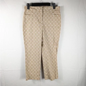 Ann Taylor Factory Size 6 Beige White Geometric Print Stretch Ankle Pants Women - Picture 1 of 4