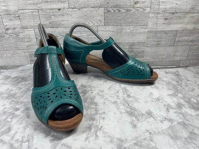 Босоножки Cobb Hill женские 9 Alexa туфли зеленые кожаные с Т-образным ремешком с открытым носком на каблуке котенка - Изображение 1 из 4