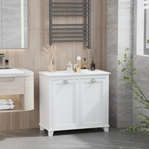 Tilt-Out Laundry Sorter Bathroom Cabinet, White - Picture 1 of 11