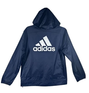Adidas Windbreaker Jacket Men Size Medium Navy Blue Hooded NEW - Picture 1 of 7