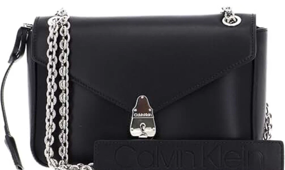Calvin Klein Lock 100 Leather Small Crossbody Bag Black Purse