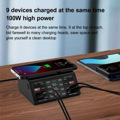 100W Multi USB Type C QC 3.0 PD Fast Charger Station Phone Wireless Charging - Image 1 of 4