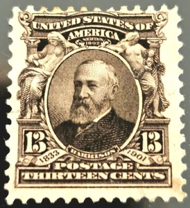 US STAMP BENJAMIN HARRISON 1902 13c SC#308 FLAT PLATE PERF-12 MHOG! CV$50 - Picture 1 of 2