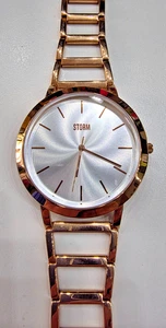 Storm - Evisa Uhr in Roségold Farbe mit weißem Zifferblatt am offenen Gliederarmband - Bild 1 von 13