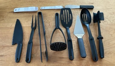 Pampered Chef LOT of 11- Black Nylon Masher Knife Tongs Spatula Spoon & More USA - Image 1 of 4