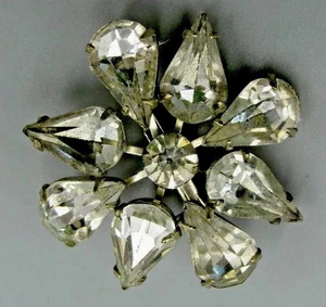 Crystal AB Teardrop Rhinestone Flower Brooch Pin Faceted Round Center 1.5” - Picture 1 of 7