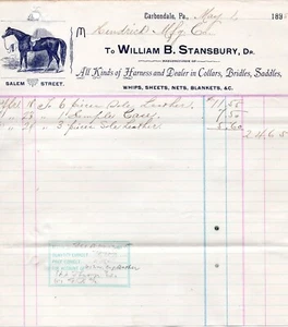 1895 Carbondale PA Harness Collars Bridles & Saddles Stationery Billhead - Picture 1 of 1
