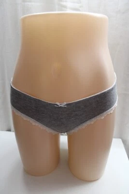 Laura Ashley White lace trim w/bow Gray Super Soft Cotton Bikini Panties Large - Image 1 of 4