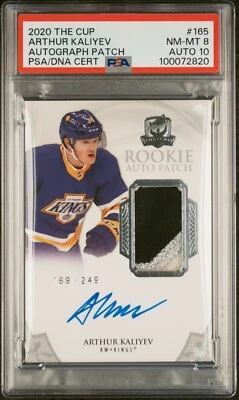 2020-21 UD THE CUP ARTHUR KALIYEV ROOKIE AUTO PATCH RPA /249 PSA 8 / 10 AUTO - Image 1 of 2