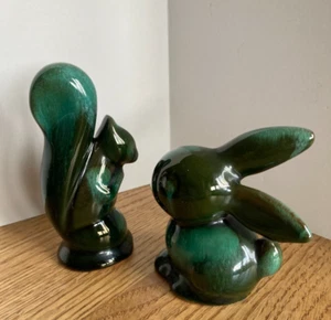 Blue Mountain Pottery Small Squirrel & Rabbit Green Glaze Vintage Made in Canada - Picture 1 of 8