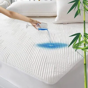 Bamboo Cooling Waterproof Mattress Protector 3D Air Fiber Cover Deep Pocket Pad - Picture 1 of 6