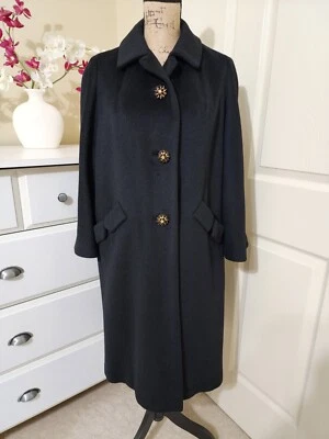 Abrigo Regency Styles Ltd Mujer Negro 100% Lana Llama Bebé Diseñador Botones talla PM Foto 1 de 4