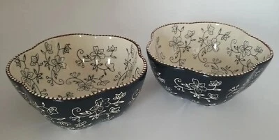 Juego de 2 estaciones temporales 18 oz. Cuencos de cereales / cuencos de sopa FLORAL ENCAJE NEGRO Foto 1 de 4
