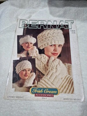 Bernat Irish Cream Accessories Vol 3 Pattern Booklet 1404 Beret Tam Hat Mittens - Image 1 of 2