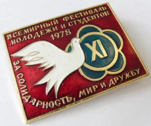 1978 XI Festival Mundial de la Juventud y los Estudiantes URSS insignia vintage 5 x 4 cm - Imagen 1 de 2