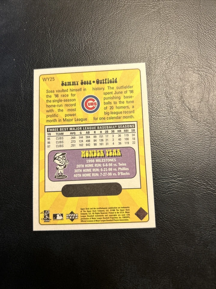 C53d Sammy Sosa Wy25 Chicago Cubs, 1998 Upperdeck Wonder Years - Image 1 of 3