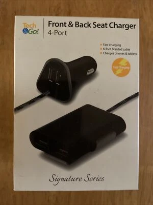 Tech & Go (9.6 Amp) 4-Port Front and Back Seat Extender Charger Extra Long 6ft. - Image 1 of 2