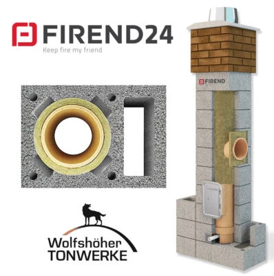 FIREND Schornstein Bausatz 1xZ-Schacht - H 12,0 m ⌀ 180 Kamin Keramik Esse Massiv 50x36