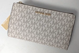Michael Kors Jet Set Travel Double Zip Wristlet Signature PVC Vanilla Wallet - Picture 1 of 3