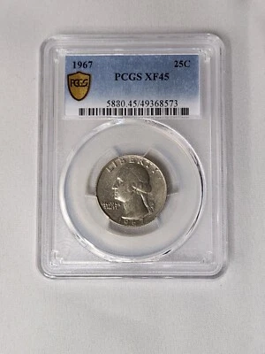  1967 PCGS XF45 No Mint Mark Washington Quarter 25C - Image 1 of 4