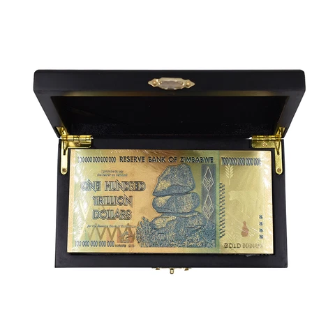 50pcs 100 Trillion Dollar Zimbabwe   Gold Foil Banknote with Box for Christmas Cover