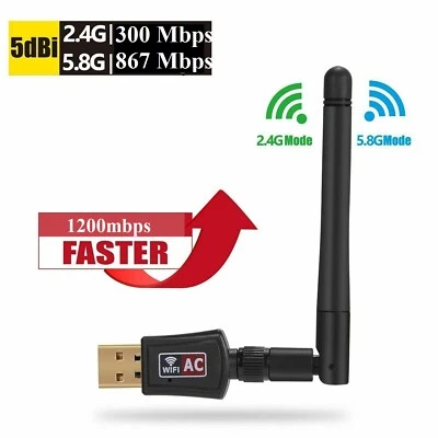AC1200 Mbps Dual Band 2.4/5Ghz Wireless USB WiFi Network Adapter Antenna 802.11 - Image 1 of 4