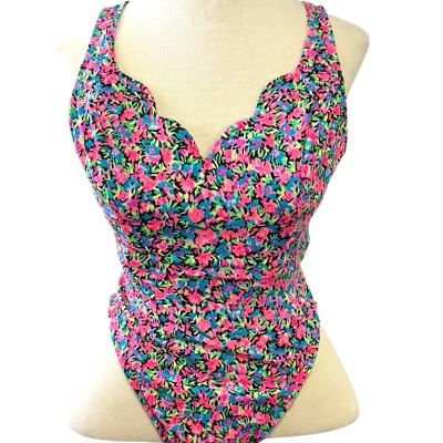 Vintage Electric Neon Sassafras  High Cut Rise Beach 80s 90s Neon Floral EVC HTF - Image 1 of 4